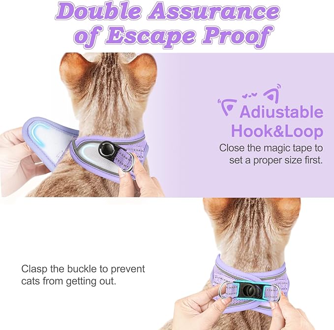 Cat Harness and Leash for Walking Escape Proof, Adjustable Kitten Vest Harness Reflective Soft Mesh Puppy Harness for Outdoor, Comfort Fit, Easy to Control (Purple, XXS)