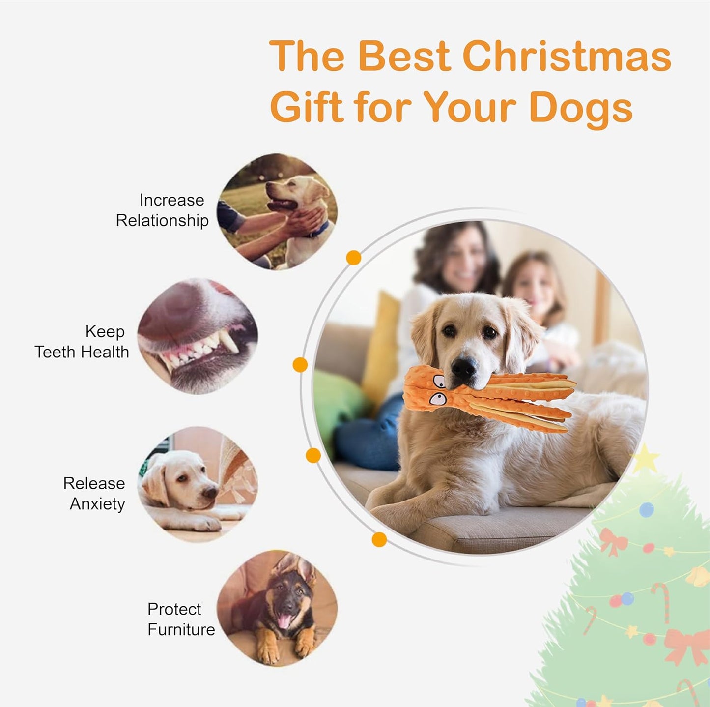 Octopus Squeaky Plush Dog Toys - No Stuffing, Crinkle, Durable for Puppy Teething, Small to Large Dogs, 2 Pack