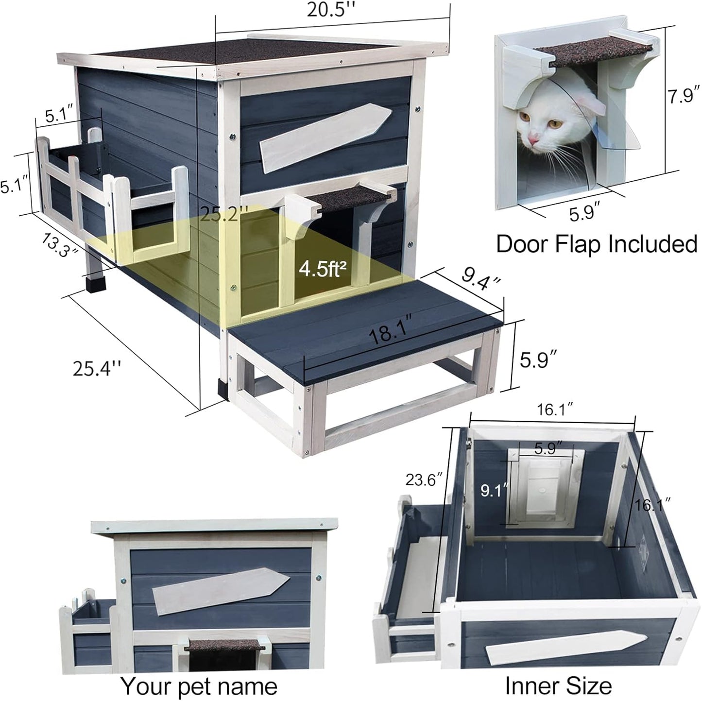 Rockever Outdoor Cat House, Large Outdoor Houses for Feral Cats Wooden Outside Cat Shelter Weatherproof with Escape Door