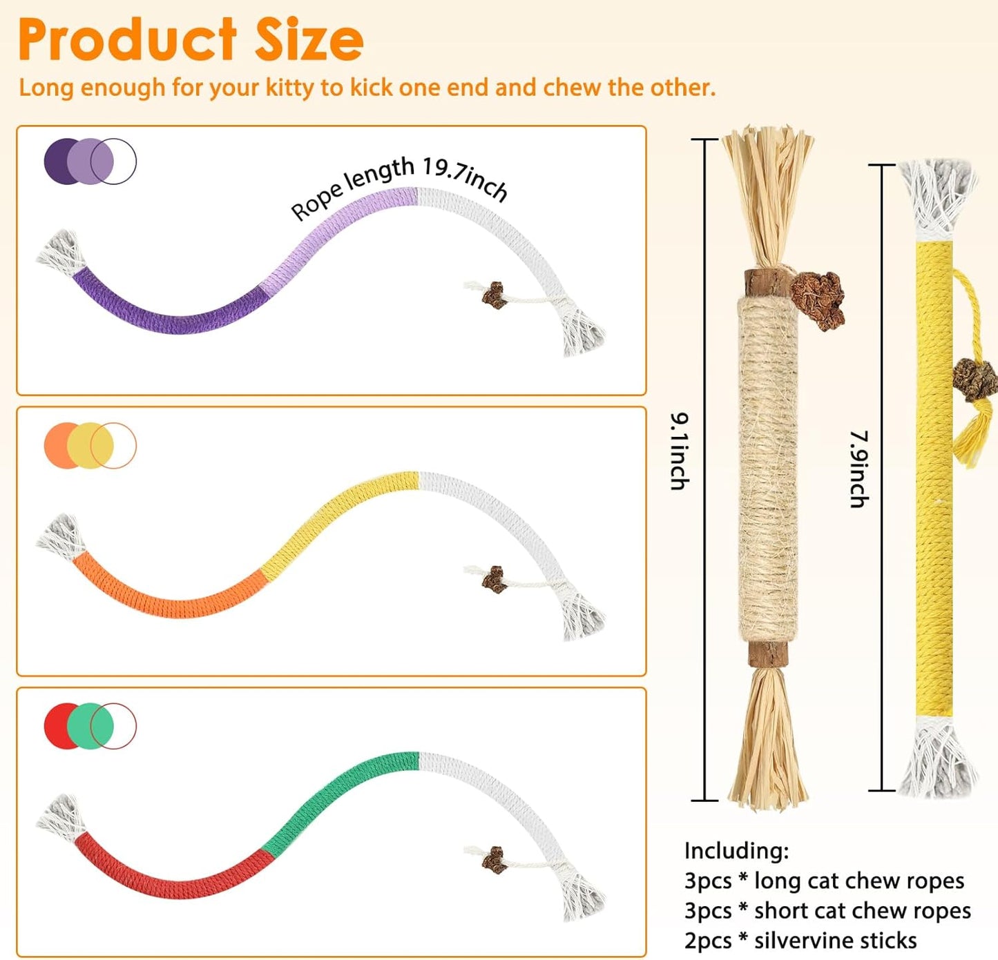 Tocirelo Cat Toys Silvervine Sticks - 8Pack Natural Silvervine Sticks for Cats, Cat Chew Toy for Teeth Cleaning, Interactive Kitten Chew Ropes to Redirect Chewing Habits, Kitty Chew Sticks