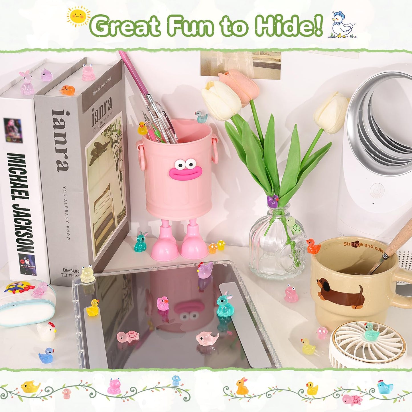 110PCS Mini Resin Animals Tiny Cute Glow Figures in Dark, Miniature Figurine to Hide, Little Animal Toys Small Accessories for Topper Desk Garden Dollhouse Landscape Aquarium Ornaments Crafts & Decor