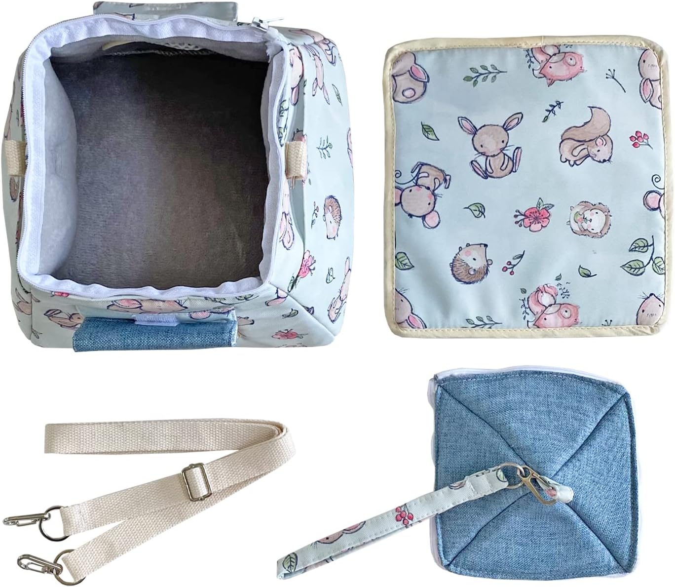 Portable Outgoing Flannel Hedgehog Carry Carrier Bag House Hideout Habitat Beds for Sugar Glider Hamster Guinea Pig Ferret Squirrel Small Animal Carrier Pouch (Light Blue)