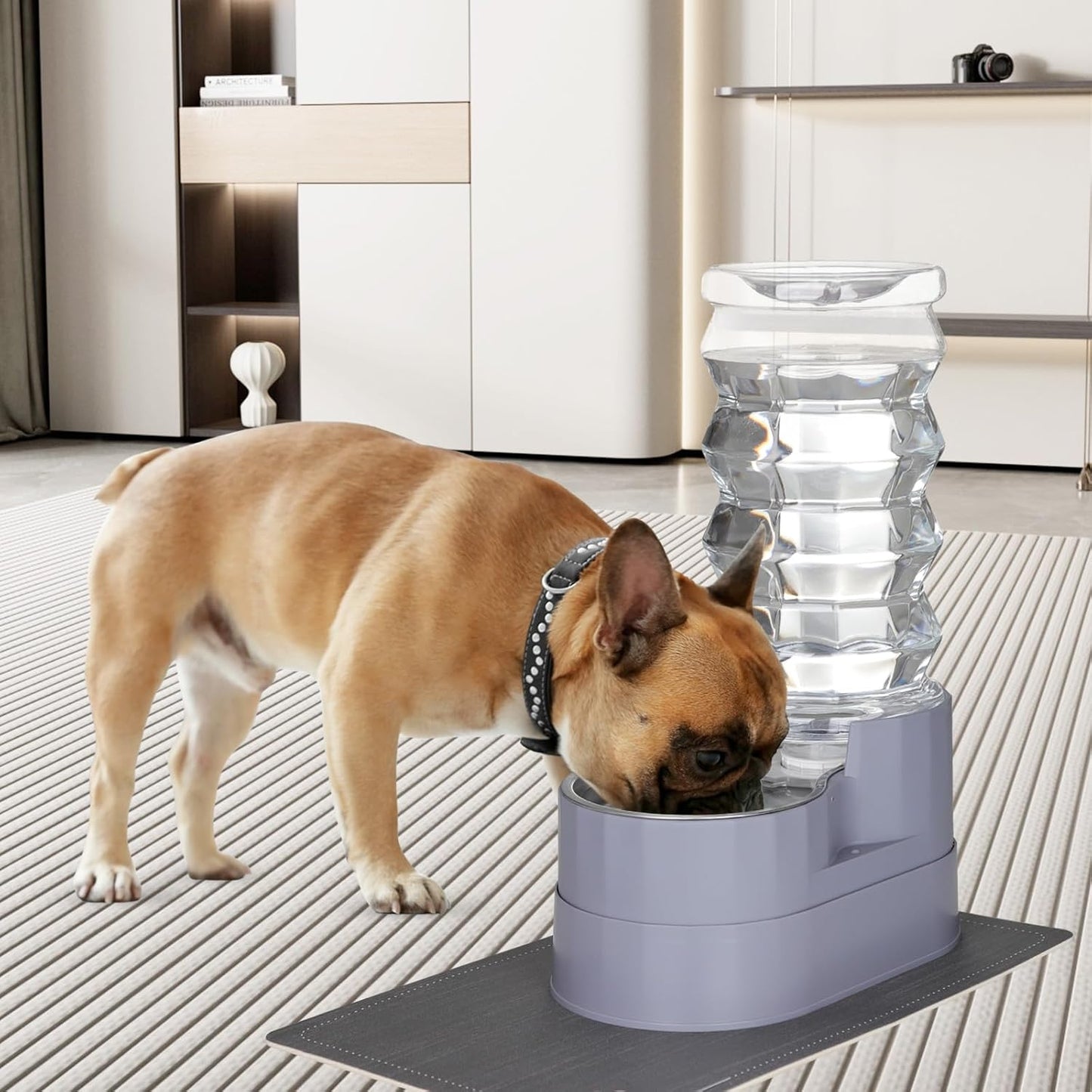 RIZZARI Large Water Dispenser for Dogs: 8L Gravity Gray Automatic Stainless Steel Waterer - 100% BPA Free - Raised Pet Feeder for Senior Dogs with Joint Pain in Bedroom Garden