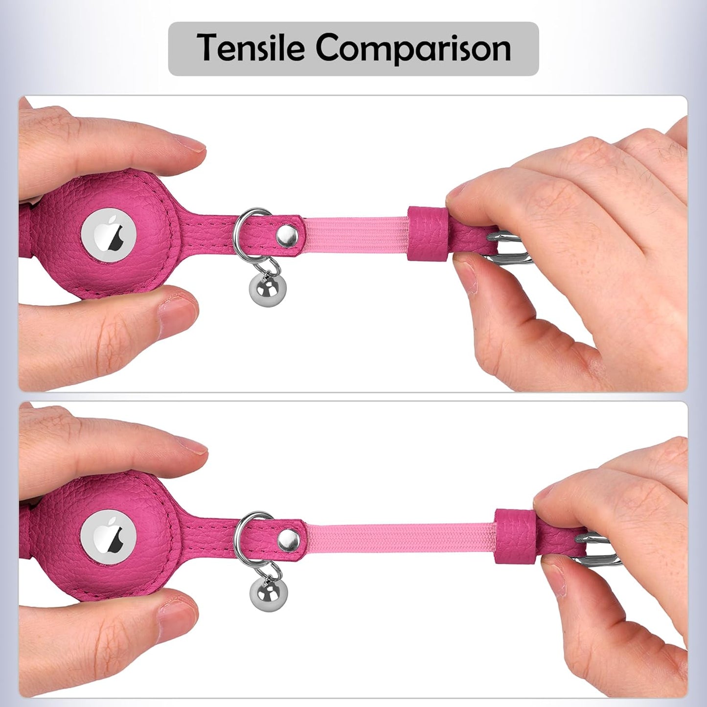 OOPSDOGGY Cat Collar for AirTag Holder, Leather Kitten Collars with Elastic Strap & Bell, Non Breakaway Adjustable Small Pet Collars for Indoor & Outdoor for Boy, Girl (Pink)