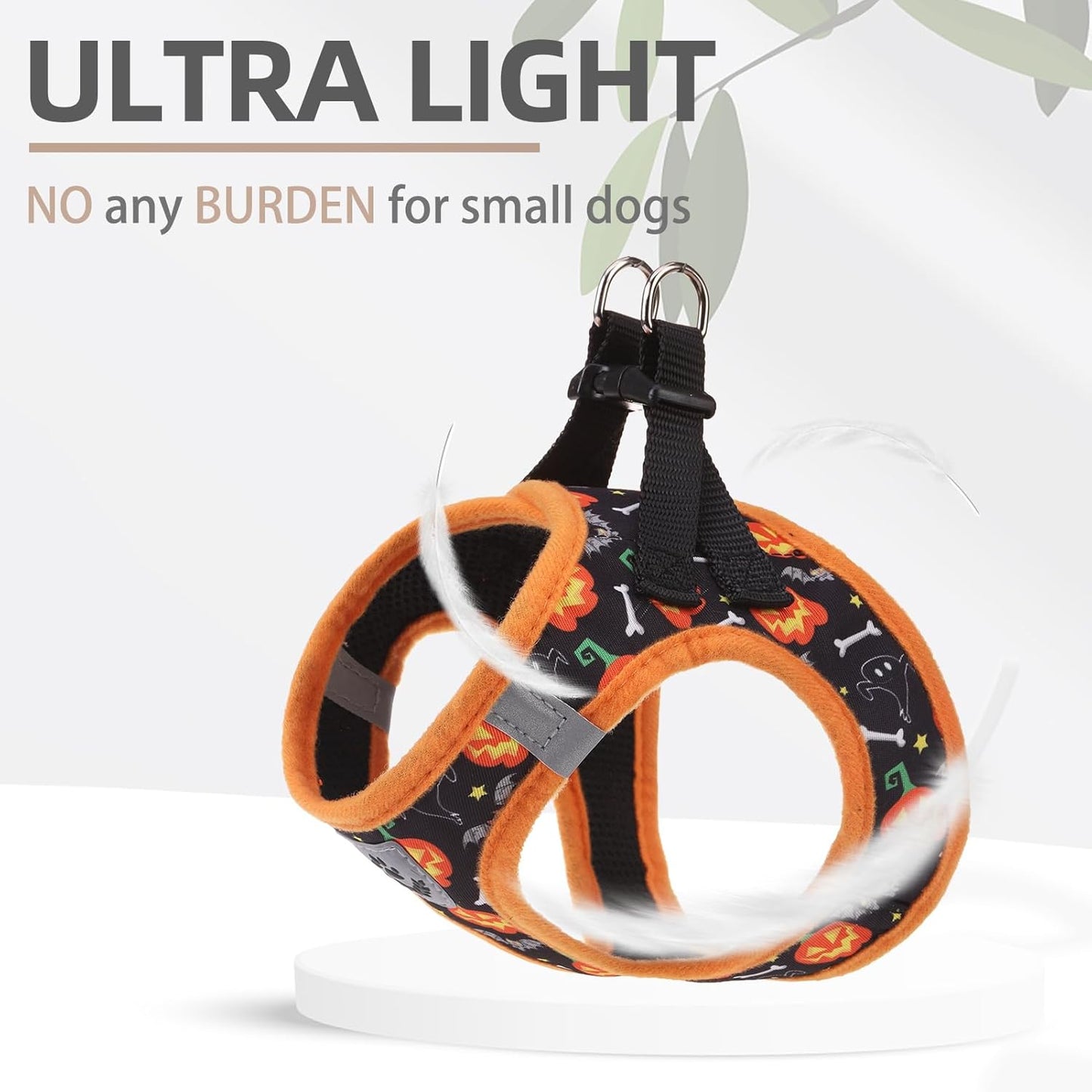 PUPTECK Adjustable Dog Harness Collar and Leash Set Step in No Pull Pet Harness for Small Medium Dogs Puppy and Cats Outdoor Walking Running, Soft Mesh Padded Reflective Vest Harnesses, Halloween, M