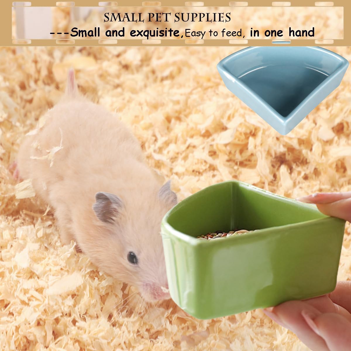 2 Pcs Ceramic Feeding Bowls for Small Pets, Anti-Tip, Anti-Slip and Easy to Clean Hamster Food Bowl,Ideal for Hamster,Gerbil, Sugar Glider, Mice, Chinchilla, Hedgehog(Green+Blue)