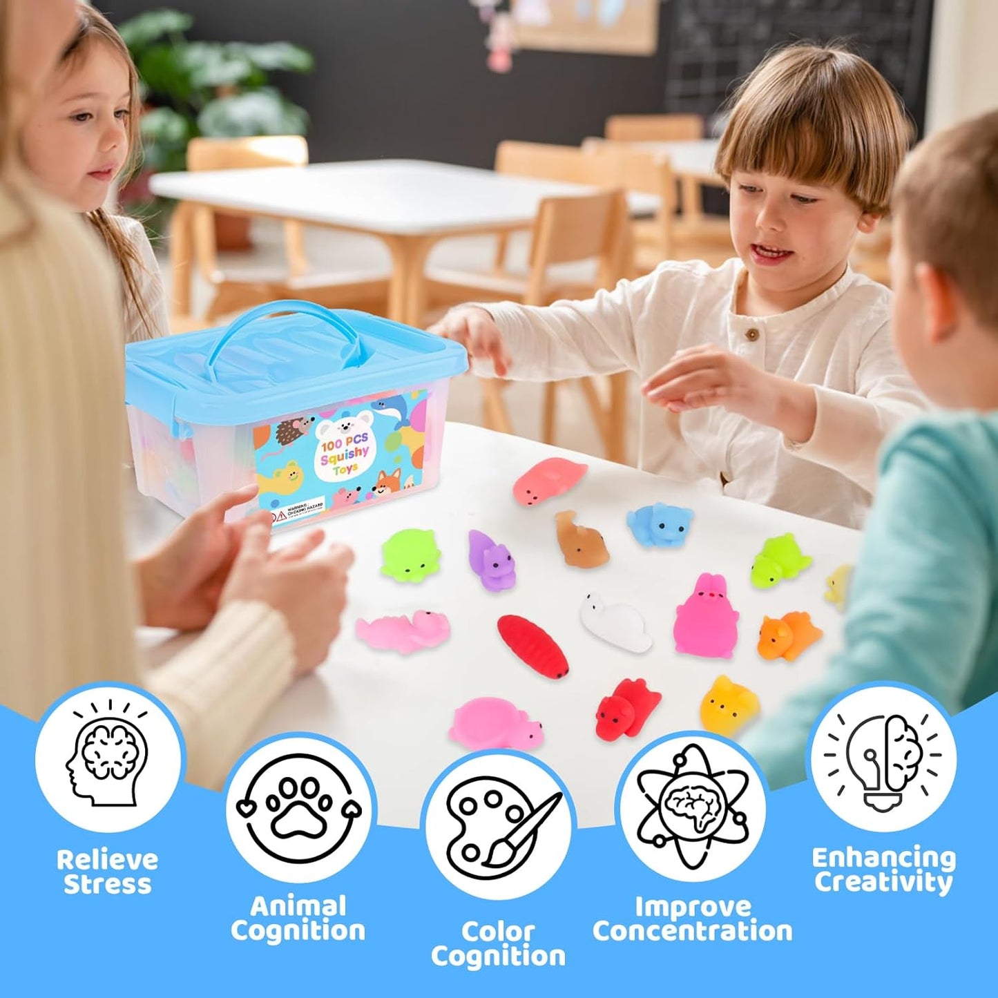 100 Pcs Party Favors & Squishy Toys Bulk for Kids 4-12, Fidget Toys Sensory Stress Relief Toys for Classroom Prizes, Christmas Stocking Stuffers, Birthday Goodie Bags & Teacher Supplies