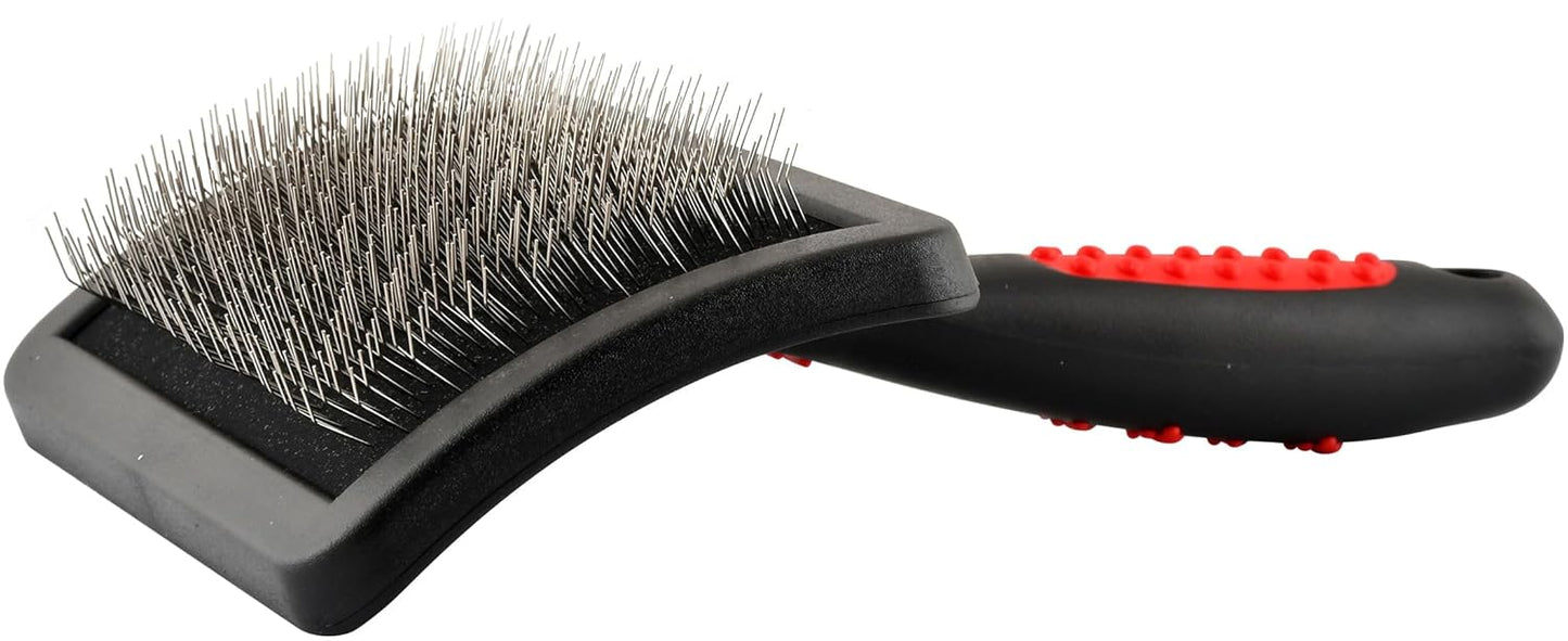 Jeffers Pet Soft Pin Universal Slicker Brush for Dogs & Cats – Soft, Flexible Bristles for Sensitive Skin, Curved Head for Better Coat Penetration, Non-Slip Grip – Black, Red - Large