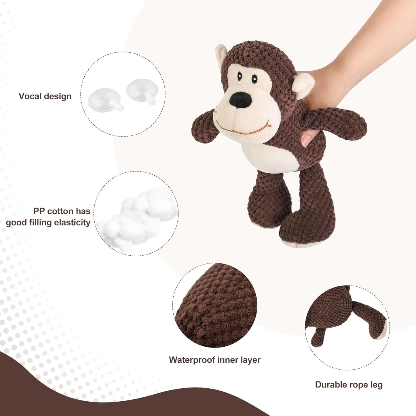 Dog Squeaky Stuffed Plush Chew Toys,Cute Monkey Pet Toy for Small Medium Large Dogs Comfort Toys for Anxiety Relief