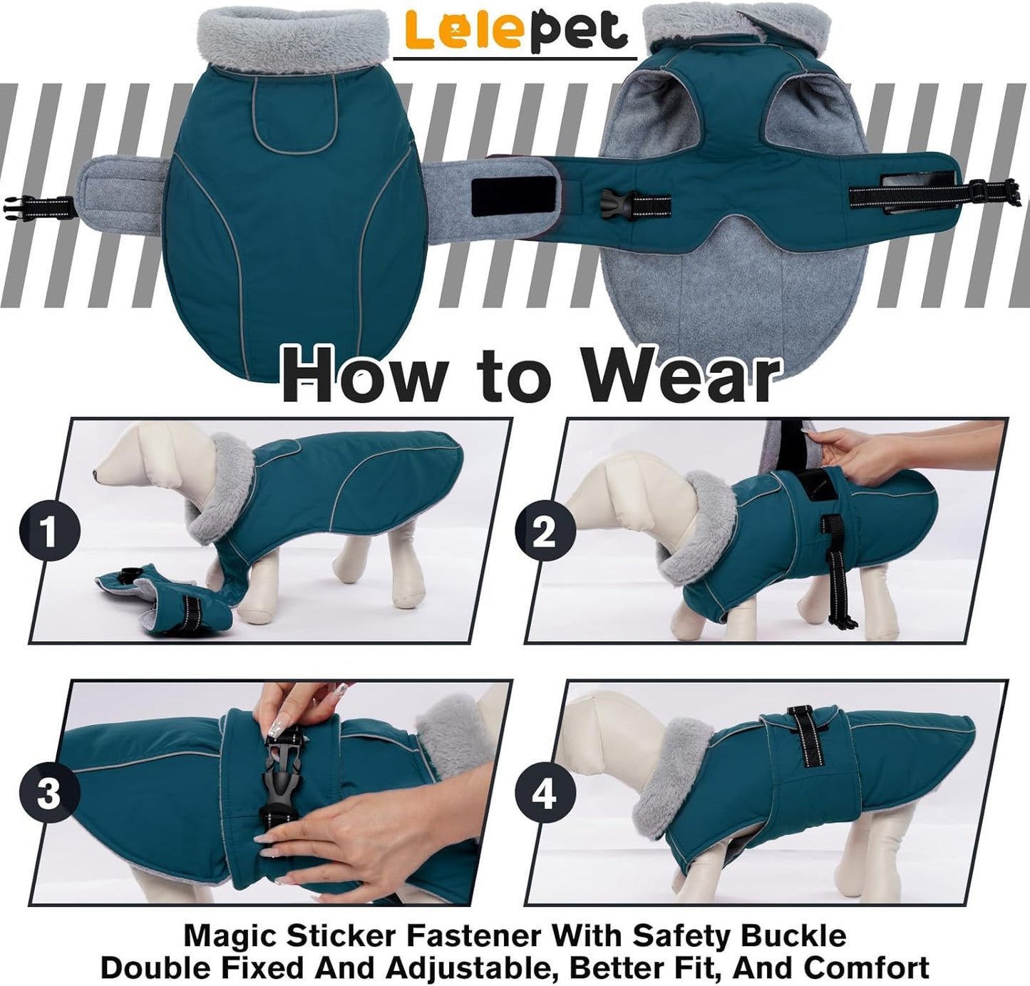 Lelepet Warm Dog Coats for Small Dogs Waterproof Dog Winter Jacket Reflective Pet Fleece Vest Windproof Cold Weather Coats with Adjustable Buckle & Leash Hole, Dark Green, S