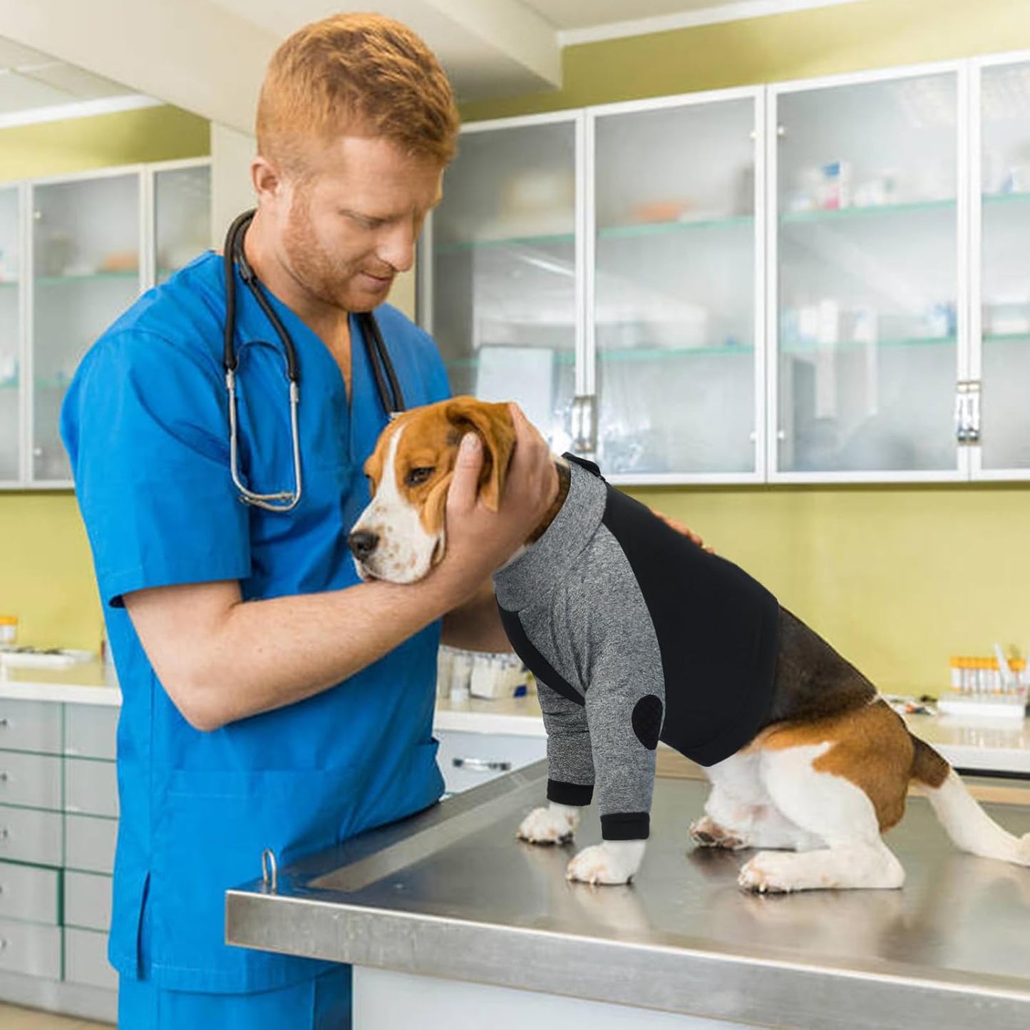 LeLePet Dog Recovery Suit for Front Legs, Dog Sleeve to Stop Licking, Elbow Protector for Leg Injuries Shoulder Wounds After Surgery Male Female,Zippered Long-Sleeved Shirt Cone Alternative(S-3XL)