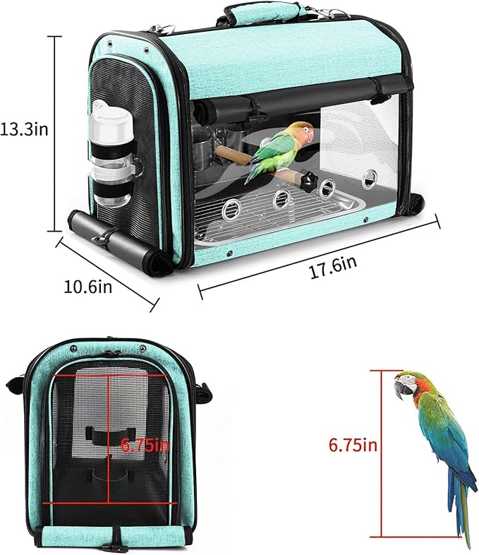 SUERTREE Bird Carrier Bag Bird Travel Cage with Stand, Lightweight Backpack for Parrot, Portable Bird Travel Bag, Pet Transparent Breathable Travel Cage, Green