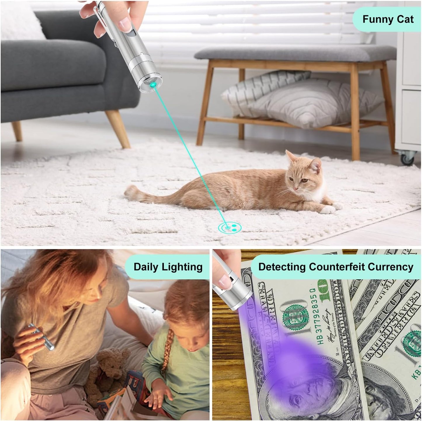 TBTeek Cat Toy, Unique Green Light, 7-in- 1 Modes, Cat Toys for Indoor Cats,USB Charging, Interactive Toy for Kitten Dog Excrise(1pcs)