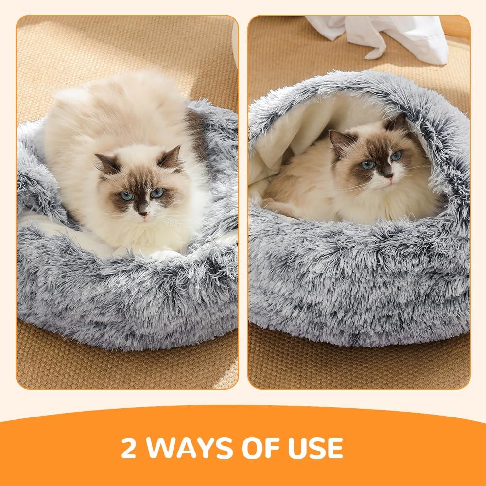 Lapcatz Nest Bed, 2026 Upgraded Cat Beds for Indoor Cats, Portable Fluffy Pet Bed, Durable Covered Cat Bed for Indoor Use, Soft Puppy Bed for Pet Owners (Pink, Small)