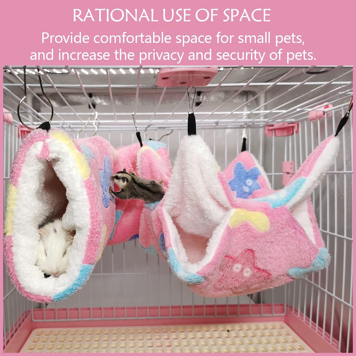 LEFTSTARER Guinea Pig Ferret Rat Hammock Toy Small Animal Cage Accessories Hideout Tunnel & Bunkbed Hammock for Rat Ferret Guinea Pig Hamster Sugar Glider Chinchilla