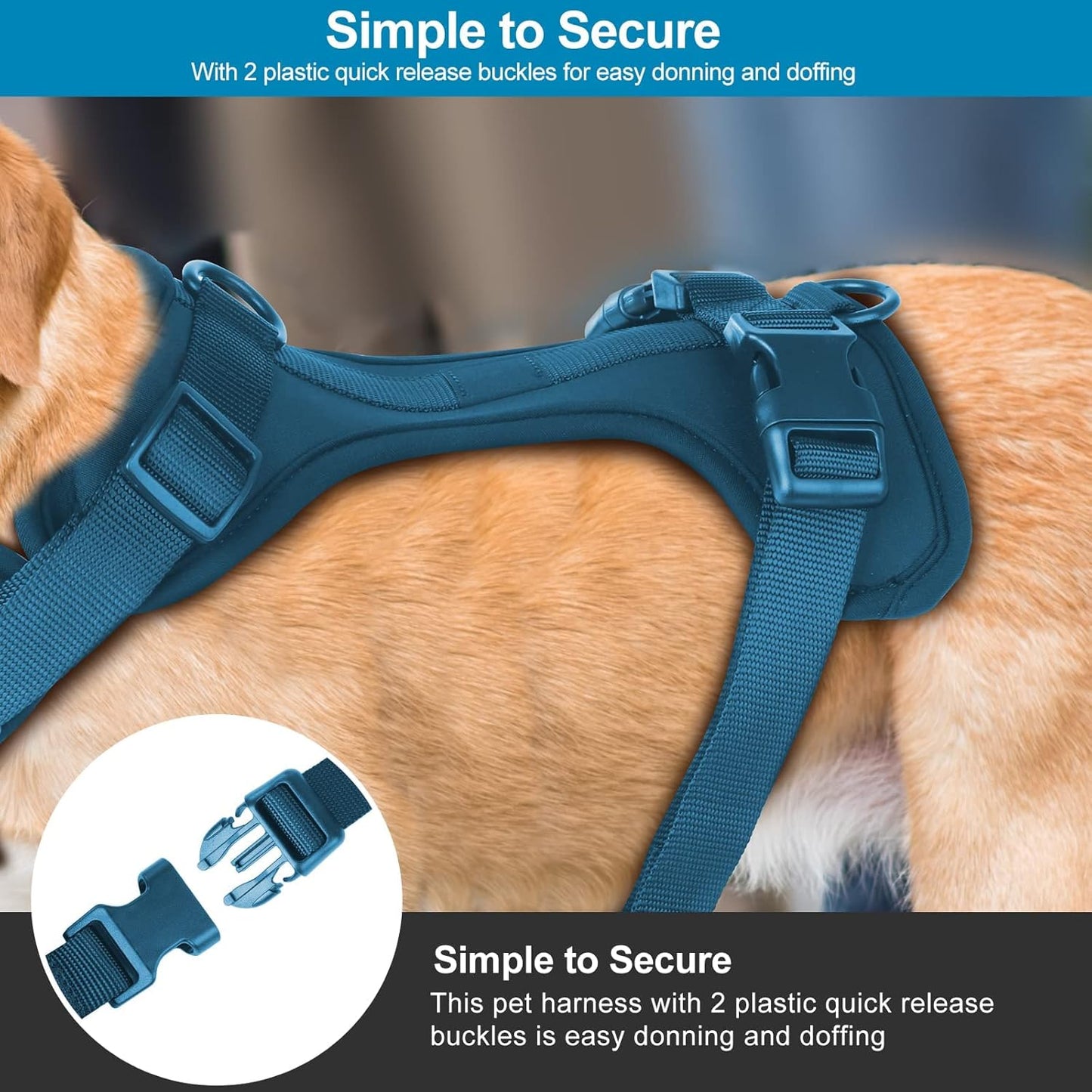 No Pull Lightweight Dog Harness: Adjustable Durable Breathable Mesh Pet Vest Harness with Soft & Comfortable Cushion, for Small Medium Large Dogs (Small, Navy)