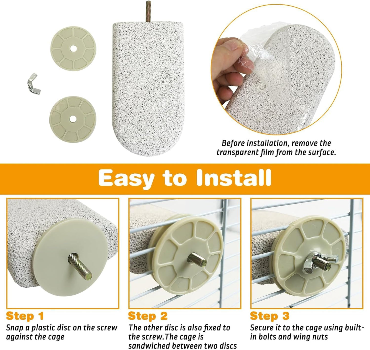 PINVNBY 6 PCS Large Bird Cage Perch Natural Parrot Beak Grinding Stone Calcium Parakeet Chew Toy Bird Stand Platform for Cockatiel Conure Lovebird Finch