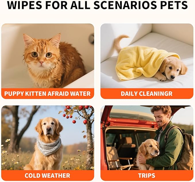 Pet Glove Wipes for Dogs and Cats, Cleaning & Deodorizing Grooming Gloves for Daily Care and Traveling, Dog Wipes Washing Gloves Rinse Free, 18 PCS