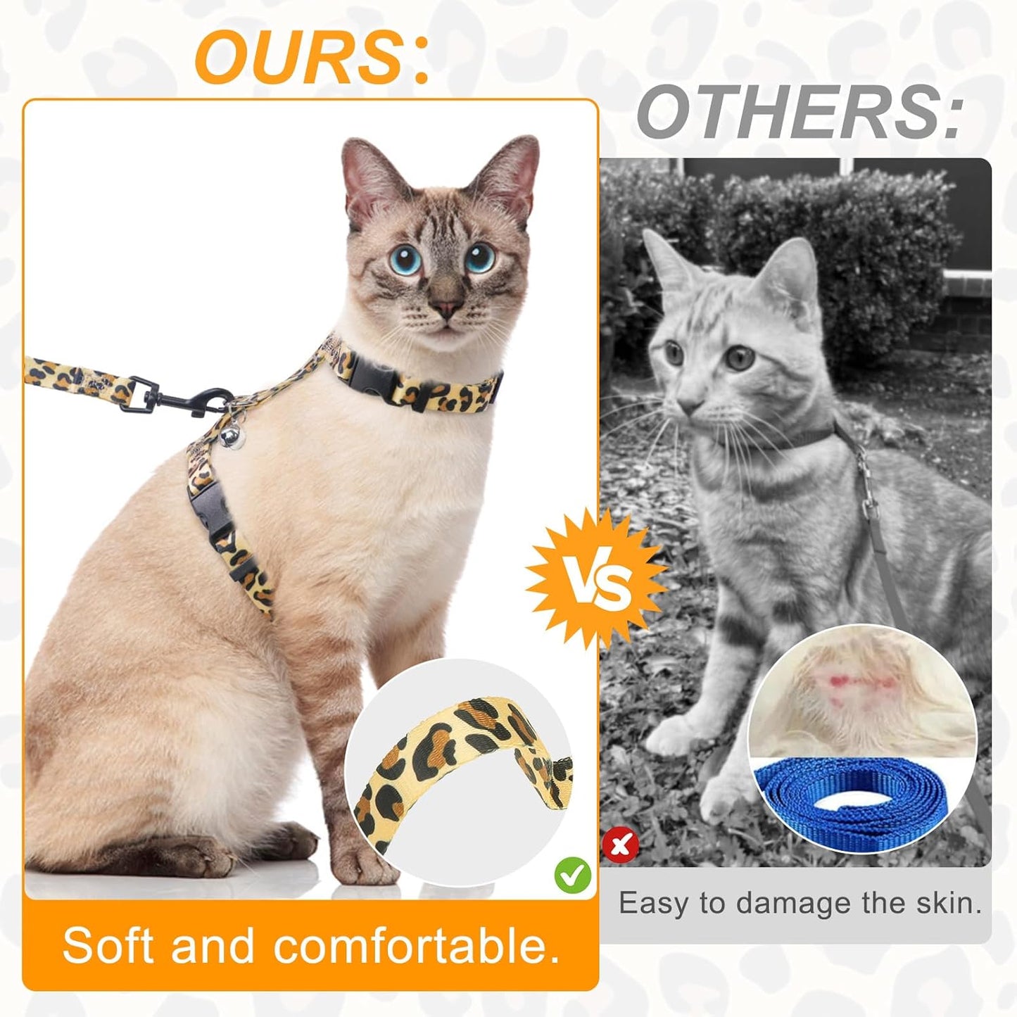 BEAUTYZOO Cat Harness and Leash Set Escape Proof for Walking, Kitten Soft Adjustable Vest Harnesses for Small Medium Large Cats, Easy Control Breathable Plaid Ribbon Nylon for Outdoor Indoor Use