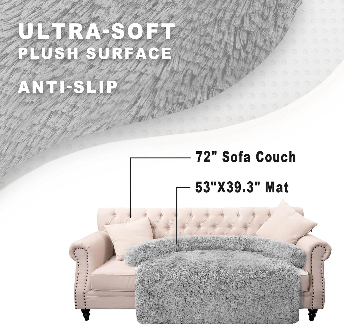 Calming Dogs/Cats Bed Mats, Dog Pad Washable Removable Couch Cover, Plush Long Fur Mat for Pets, Waterproof Lining, Perfect for Small, Medium and Large Dogs and Cats (Light Gray, 53"x39")