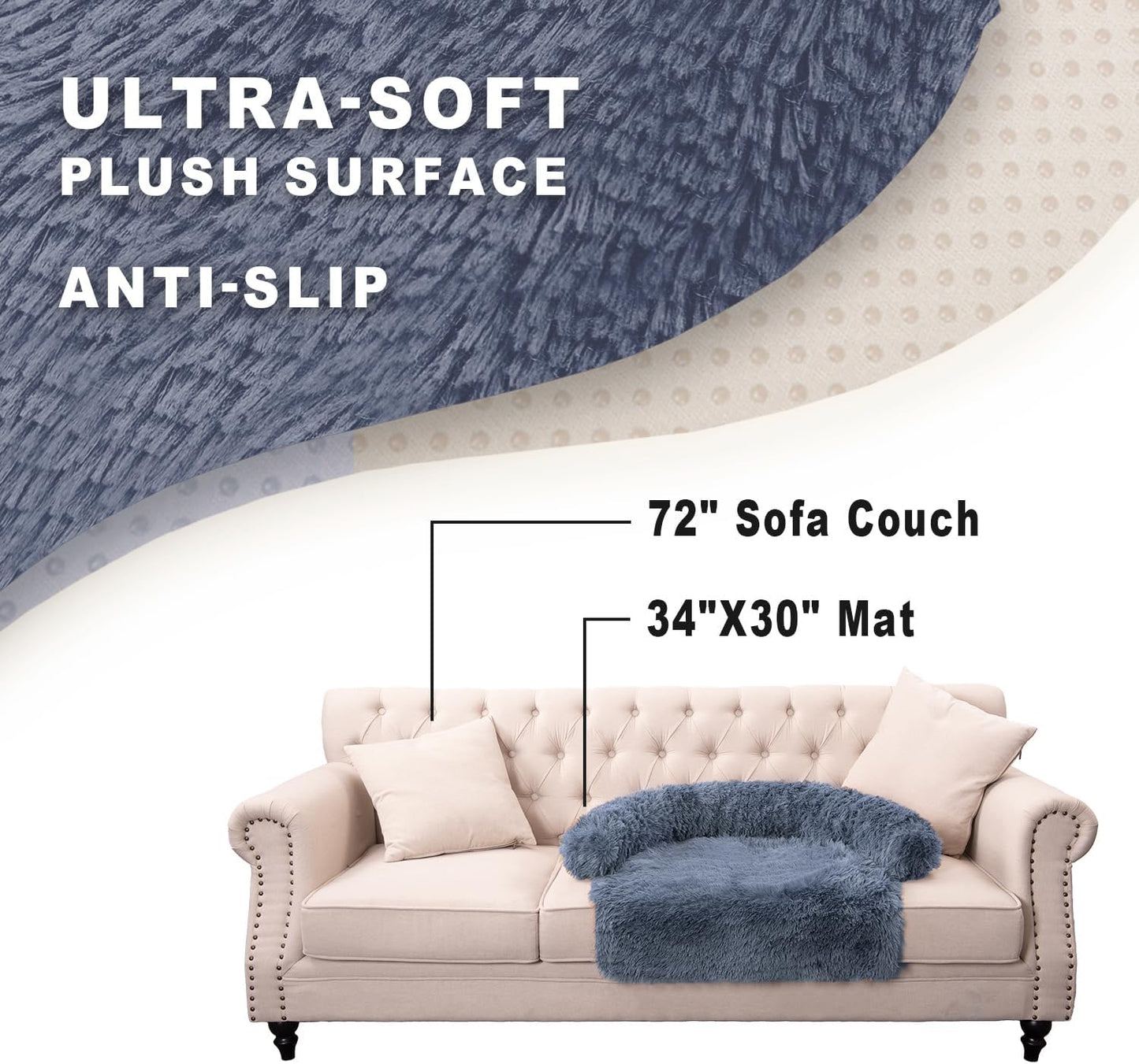 Calming Dogs/Cats Bed Mats, Dog Pad Washable Removable Couch Cover, Plush Long Fur Mat for Pets, Waterproof Lining, Perfect for Small, Medium and Large Dogs and Cats (Navy Blue, 34"x30")