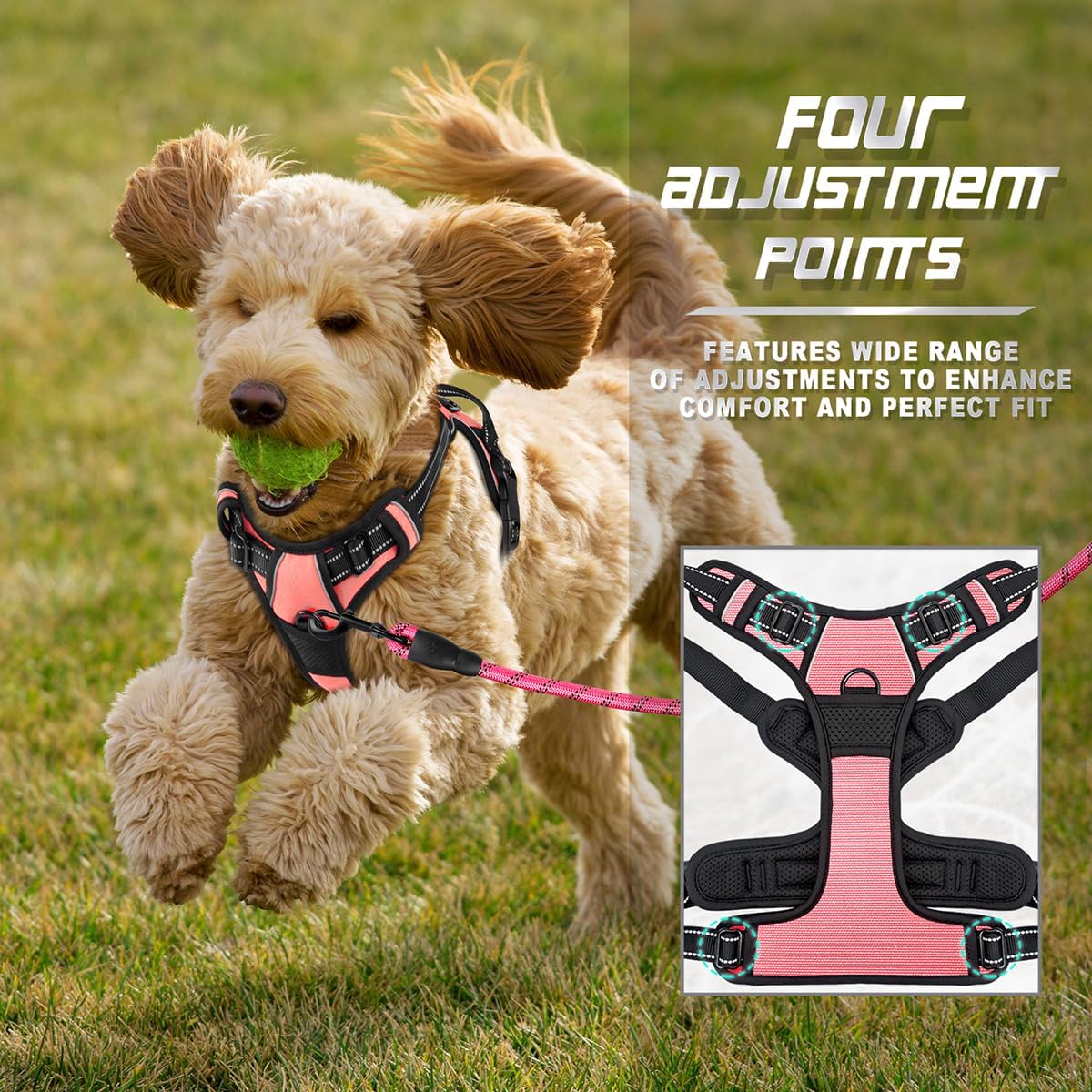 BARKBAY No Pull Dog Harness Front Clip Heavy Duty Reflective Easy Control Handle for Large Dog Walking(Light Pink,XS)