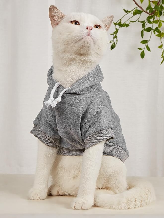 QWINEE Basic Dog Hoodie Sweatshirt Puppy Sweater Warm Cat Costumes Pet Clothes for Chihuahua Puppy Kitten Small Medium Dogs Black Green and Grey Large