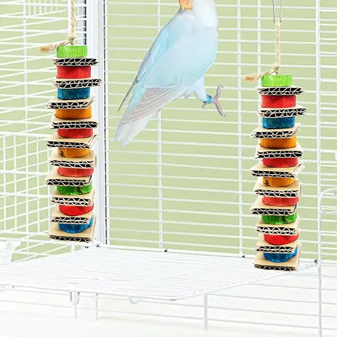 4 Pack Small Bird Chews Toy Natural Cardboard Wood Parrot Chewing Cage Hanging Toys for Conures Parakeet Cockatiel Budgies Love Birds Canary