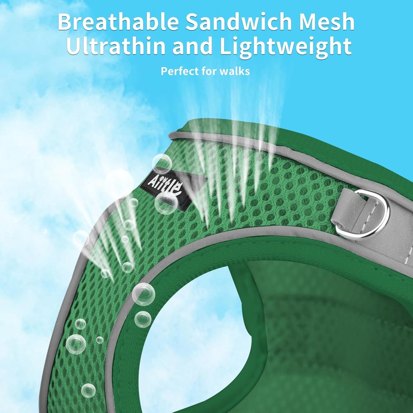 AIITLE Dog Harness, Summer No-Pull Cat Harness with a Leash, Adjustable Reflective Dog Vest, Cat Harness Escape Proof, Outdoor Walking, Camping for Extra Small Dogs and House Cats Green XXXS