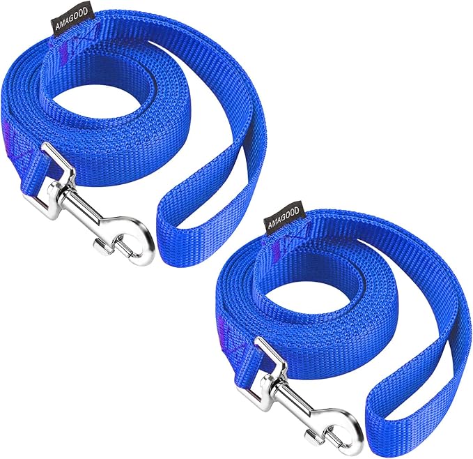 AMAGOOD 6 FT Dog Leashes, Strong and Durable Traditional Style Leash with Easy to Use Collar Hook,Dog Leads Great for Small and Medium and Large Dogs (3/4 in x 6 ft,Blue(Pack of 2))