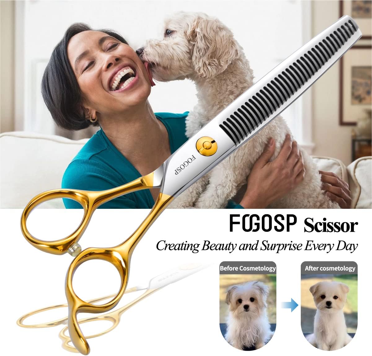 Dog Thinning Shears for Grooming 36 Teeth 6.5" Dog Blending Shears for Grooming Small Medium Dogs Professional Pet Thinners Blenders Scissors for Right Groomer(Blender, Gold)