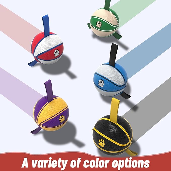 QDAN Dog Ball Basketball Toys, Balls with Straps, Dog Water Toy Pool Toys for Small Medium Dogs (6 Inch)