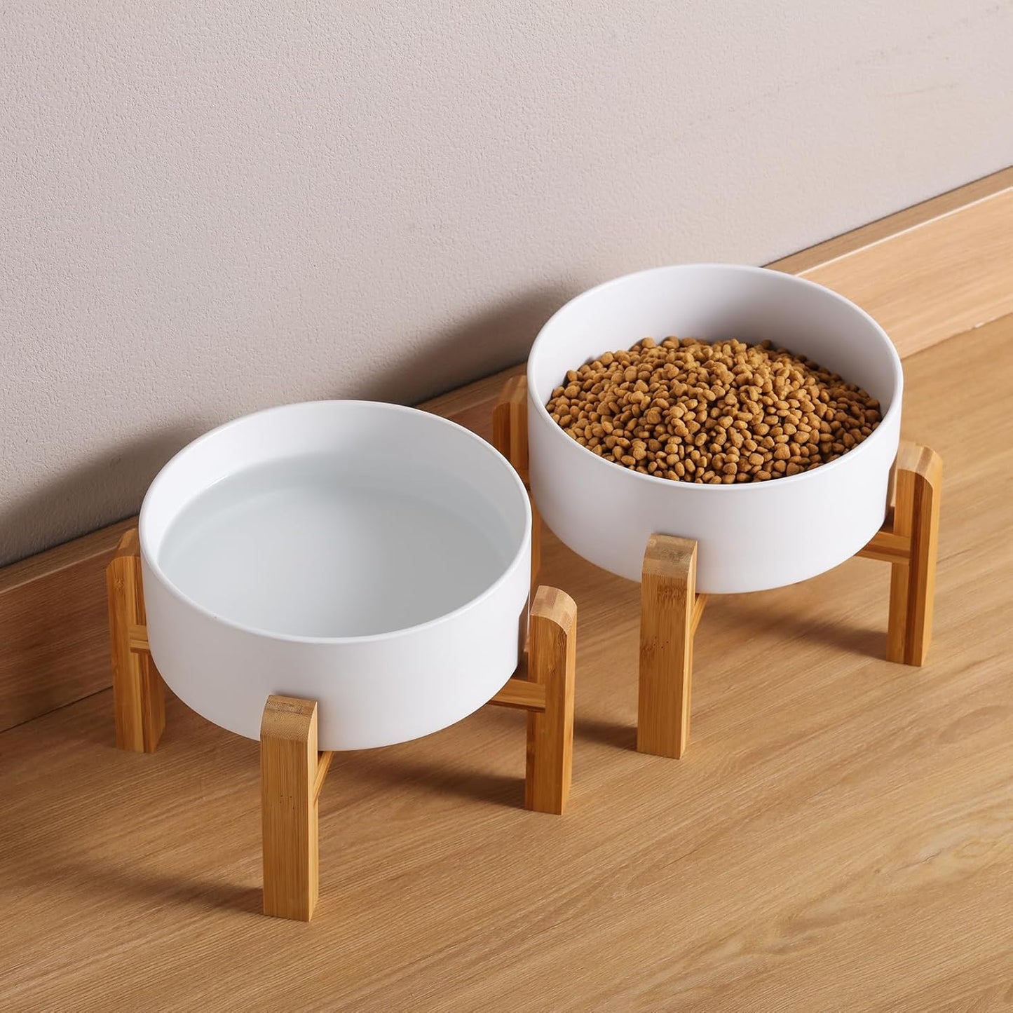 White Elevated/Raised Dog Bowl Ceramic for Medium Large Sized Breed,Dog Food Water Bowl with Stand,8 in 7.6 Cups Non Slip Heavy Weighted