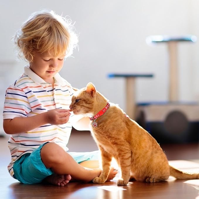 4PCS Breakaway Cat Collars,Reflective Cat Collar with Bells,Kitten Collars for Boy&Girl Cats Breakaway Collar for Cats with Paw Pendant 7.5-12.6 Inch(Purple+Hotpink+Red+Teal)