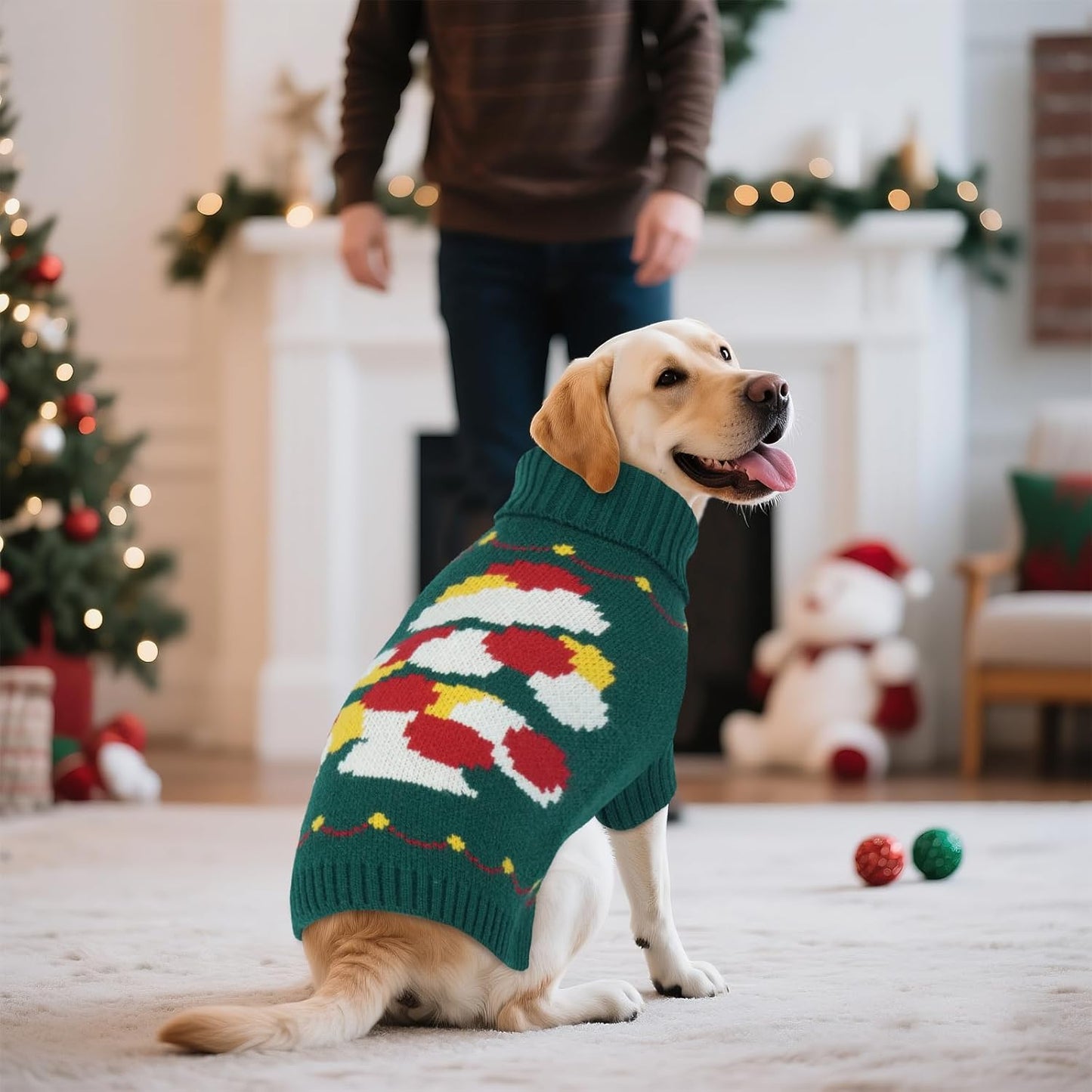 BRKURLEG Dog Sweaters, Christmas Dog Sweaters for Medium Dogs, Turtleneck Warm Pet Sweater for Cold Weather, Xmas, New Year, Pet Winter Knitted Sweatshirt Outfit for French Bulldog,Pug (Green, M)