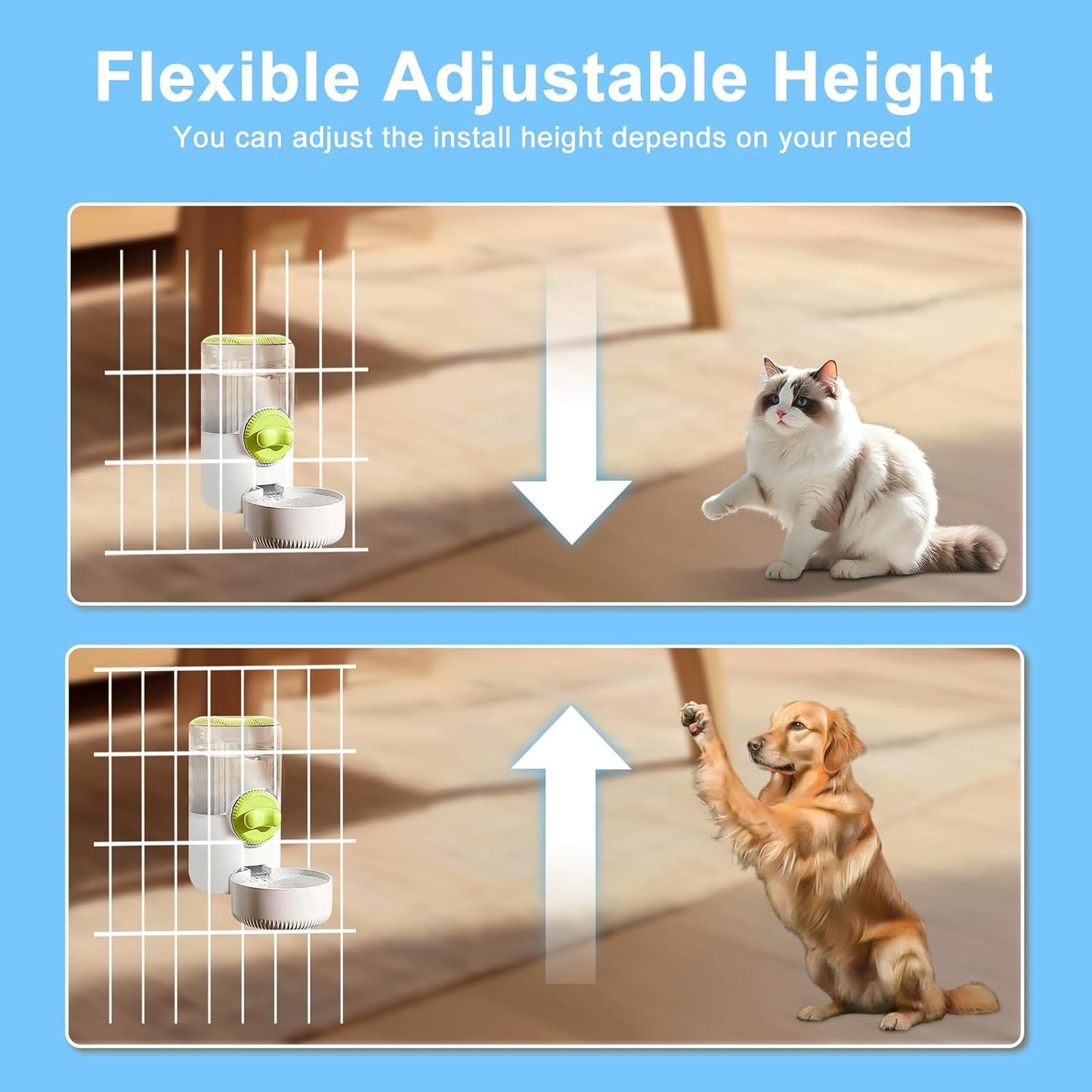 Auto Gravity Siphon Water Dispenser for Cage Hanging, 34OZ Capacity Hanging Automatic Pet Cage Waterer, Water Bowl for Cats Dogs Rabbit Ferret Chinchilla Bird Hedgehog Guinea Pig (Light Green)