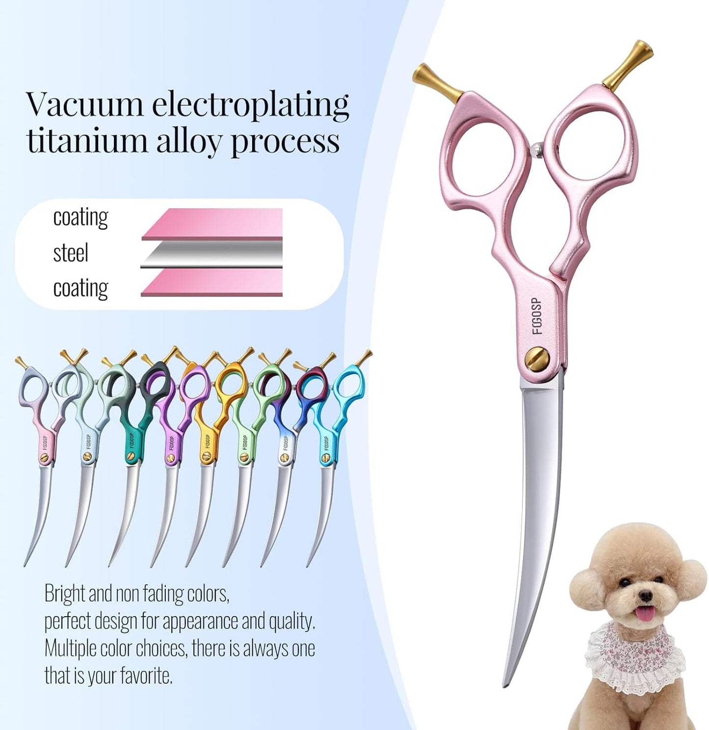 Professional Curved Dog Grooming Scissors with Sharper Self Grinding lightweight and finely trimmed split structure 6.5'' Japan VG10 63HRC for small dogs cat pet(Pink)