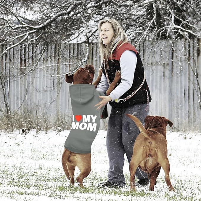 GreenJoy Dog Sweater Dog Hoodie Cold Weather Dog Coat Hooded Sweatshirt for Puppies,Cats, Small Medium Large Dogs (Grey(I Love My Mom), Medium)
