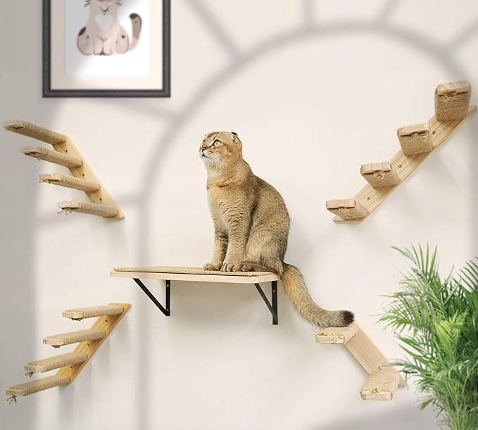 2PCS Cat Wall Shelves with Scratching Mat, 16.6x9.7 Inch Large Cat Wall Hammock Cats Furniture Shelf Window Perch Wall Mounted Beds for Household Pets Sleeping, Playing, Climbing