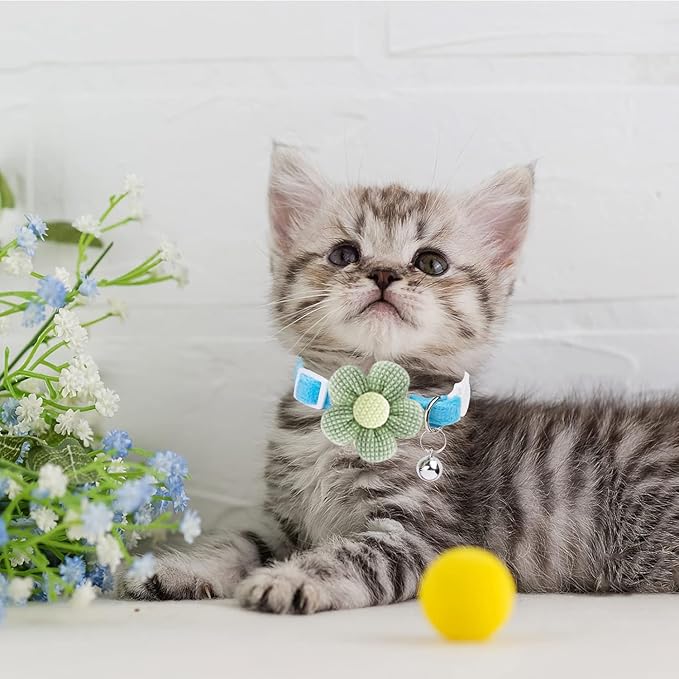 Breakaway Cat Collars with Bells, MUZIEBA Kitten Collar for Girl Boy Adjustable Safety Kitty Collars for Cats Puppy and Small Pets (Blue)