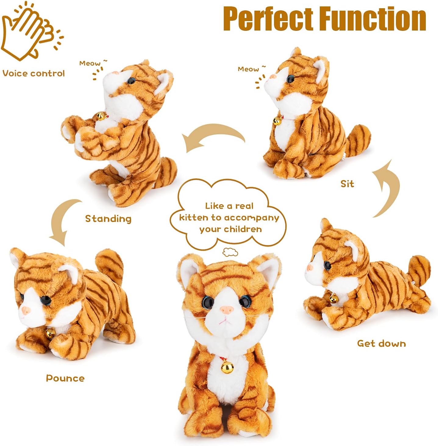 Smalody Interactive Electronic Plush Toy - Upgrade with LED Light Eyes Animated Sound Control Electronic Pet, Robot Cat Kitten Toys Gifts for Boys & Girls Kids Birthday Christmas (Yellow)