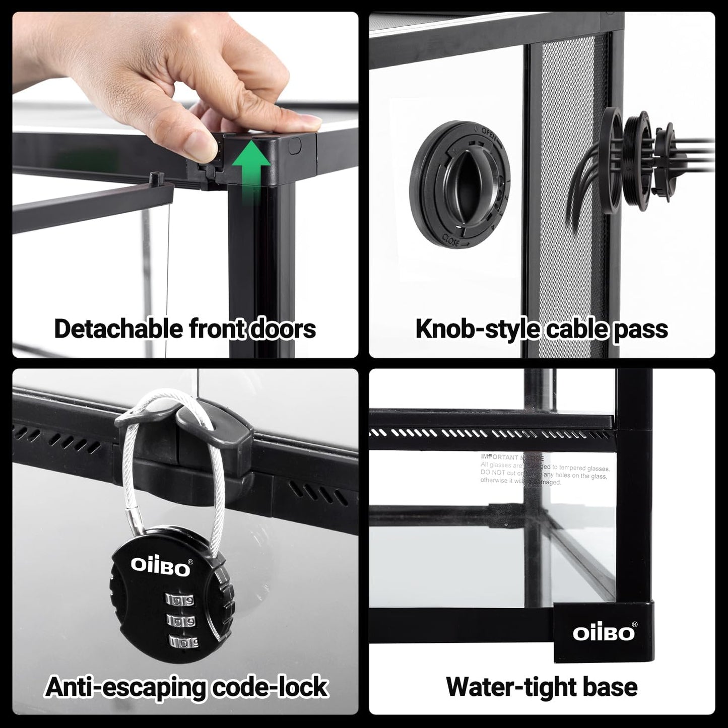 OIIBO Glass Reptile Terrarium, 32"x16"x16" Bearded Dragon Tank with One-Hand Opening Front Doors, Top and Front Ventilation, Reptile Lounge Habitat for Bearded Dragon Ball Python Snake Gecko