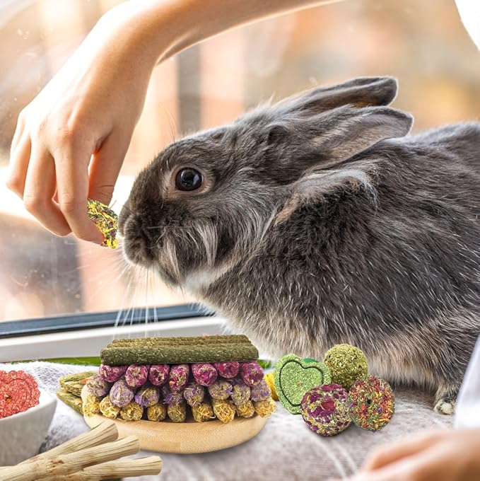 Rabbit Chew Toys,Rabbits Toy for Bunnies Boredom Bunny Toys for Teeth, Timothy Stick, Apple Sticks, Sweet Bamboo, for Guinea Pig, Hamster, Chinchilla, Rat (Red 60pcs DIY Rabbit Toys)