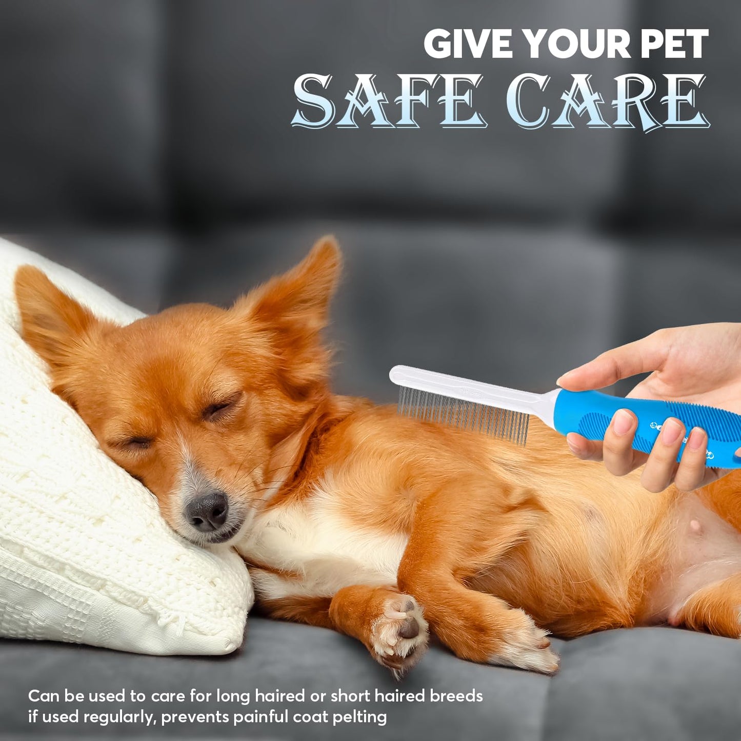 Grooming Comb for Dogs and Cats with Long & Short Stainless Steel Metal Fine Teeth for Detangling Matted Hair - Pet Detangler Comb for Removing Tangles, Knots, Loose Fur from The Undercoat