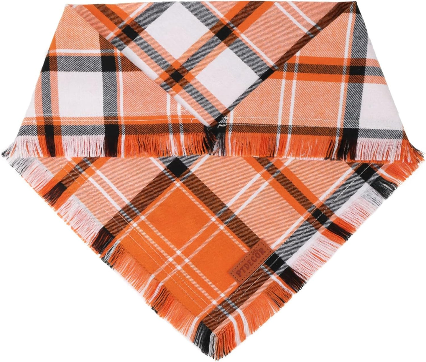 PTDECOR Fall Dog Bandanas with Tassels Edges, 2 Pack Orange Plaid Scarf Bib, Halloween Thanksgiving Pet Bandana, Reversible Triangle Bandanas for Extra Large Dogs (X-Large)