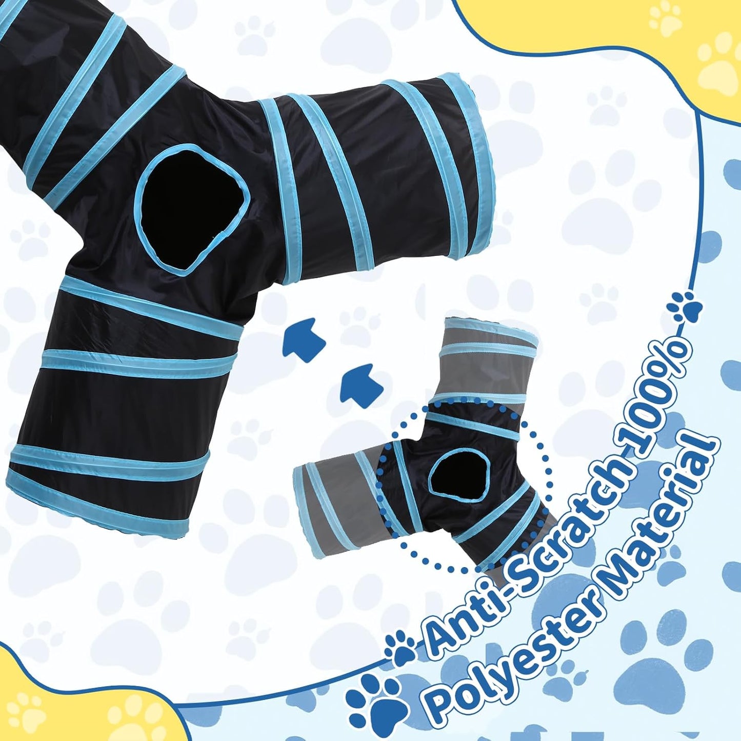 Pet Cat Tunnel, Y-3 Way Tunnels for Indoor Cats, Collapsible Pet Tunnel for Kitten, Puppy, Rabbit, 25cm-Wide Tunnels, Durable & Breathable, with Peek Hole Toy Ball