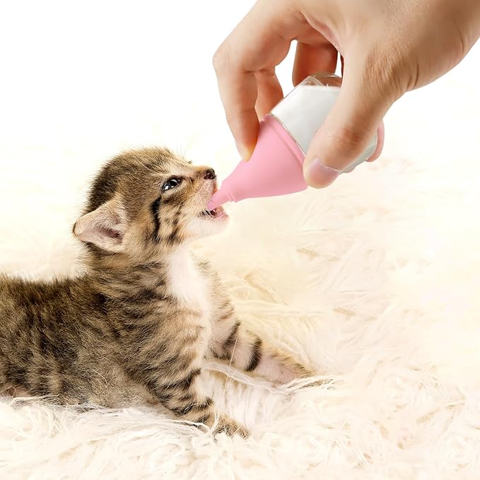 RockTech Ergonomic Kitten Bottle Feeding kit, Puppy Bottles for Nursing Puppy Milk -40ml Anti-Choking Slow Flow Nursing Bottle for Newborn Kittens/Puppies/Small Animals (Pink)