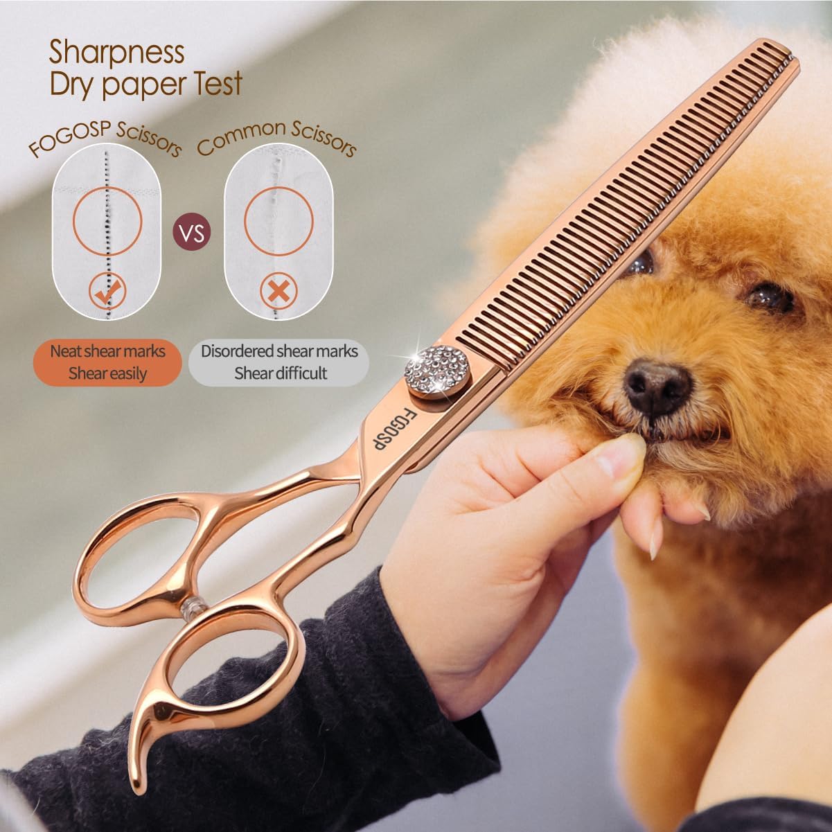 Rose Gold Titanium Thinning Shears for Dogs 50 Teeth 7.5'' Professional Blending Thinner Scissors for Dog Poodle Pet Japanese 440C Sharp and Durable Right Handed(7.5,Thinner)