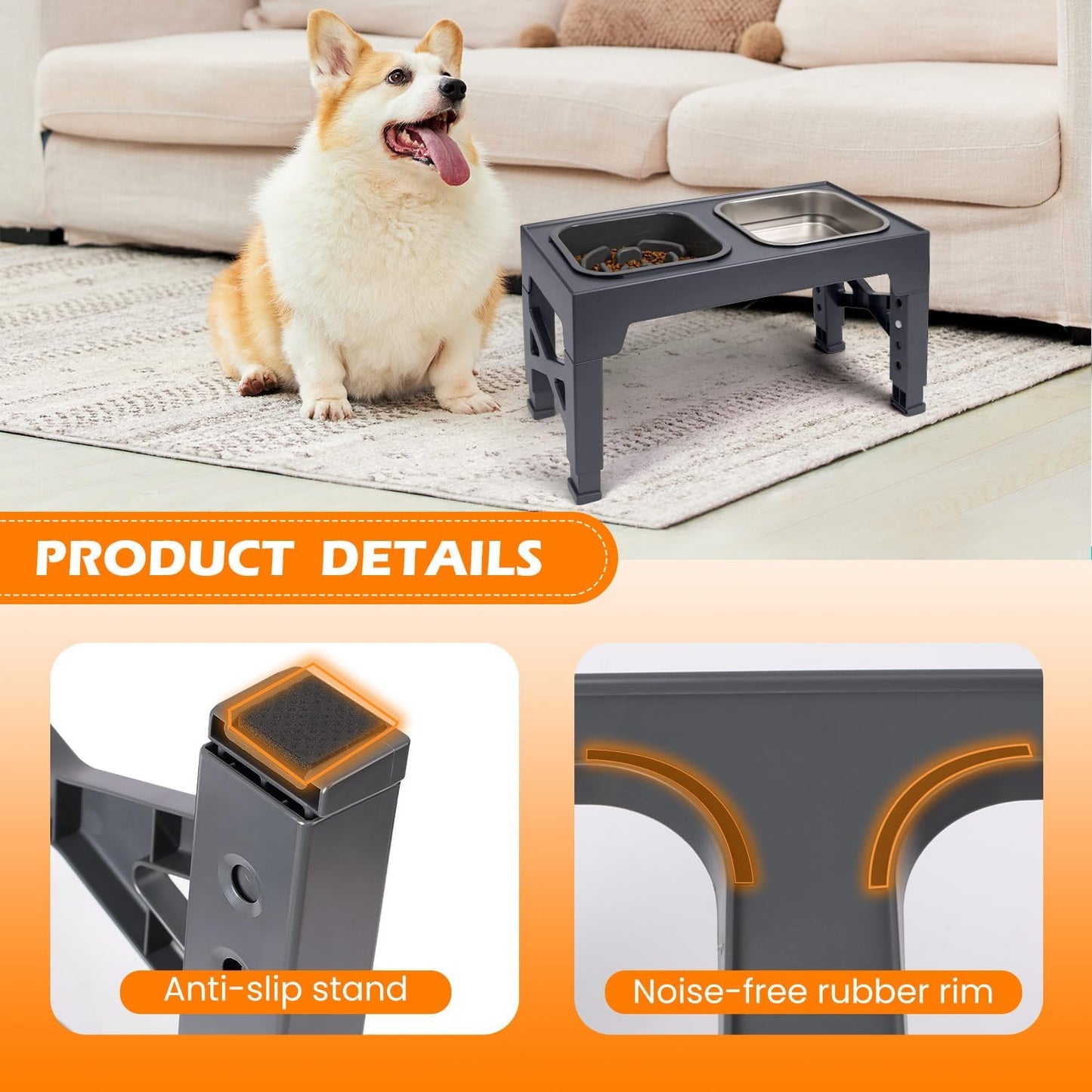 Heeyoo Elevated Dog Bowls, 5 Adjustable Heights Raised Pet Bowls, Adjusts to Height 3.2" to 12.2" for Small Medium Large Dogs