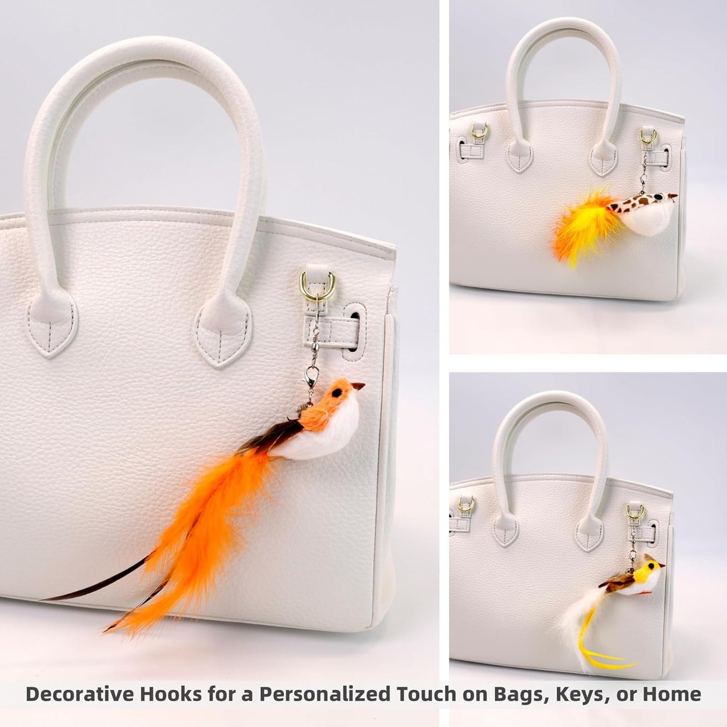 11 PCS Multi-Functional Cat Toy Replacement Heads – Realistic Handmade Bird Teasers with Bells & Detachable Clip, for Interactive Play, Indoor Enrichment & Home Decoration